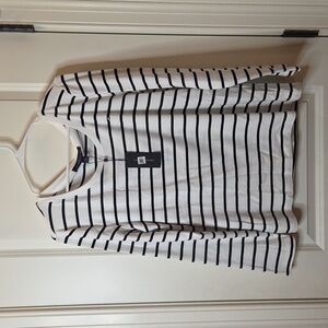 Tommy Hilfiger Classic Black White Striped Long Sleeve Ribbed Cotton Shirt
